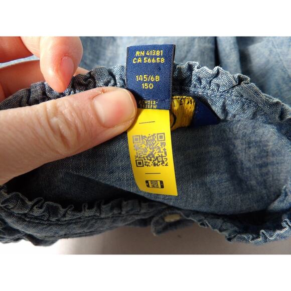 Polo Ralph Lauren Dress Girls Sz 12 Chambray Blue Drop Waist Cottage Core - Picture 6 of 15